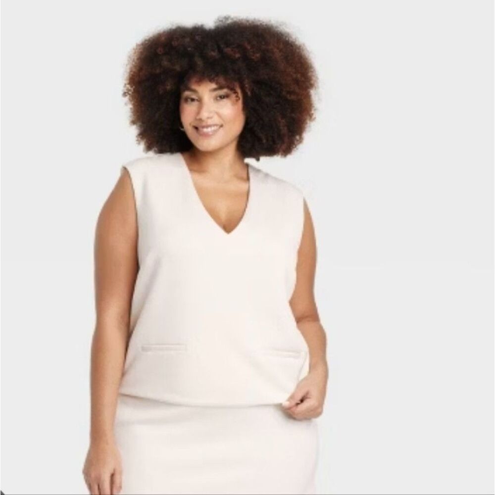 Womens Cream V-Neck Top X Large Tailored Sleeveless Top Shirt Lined Tank Vest - Picture 5 of 13